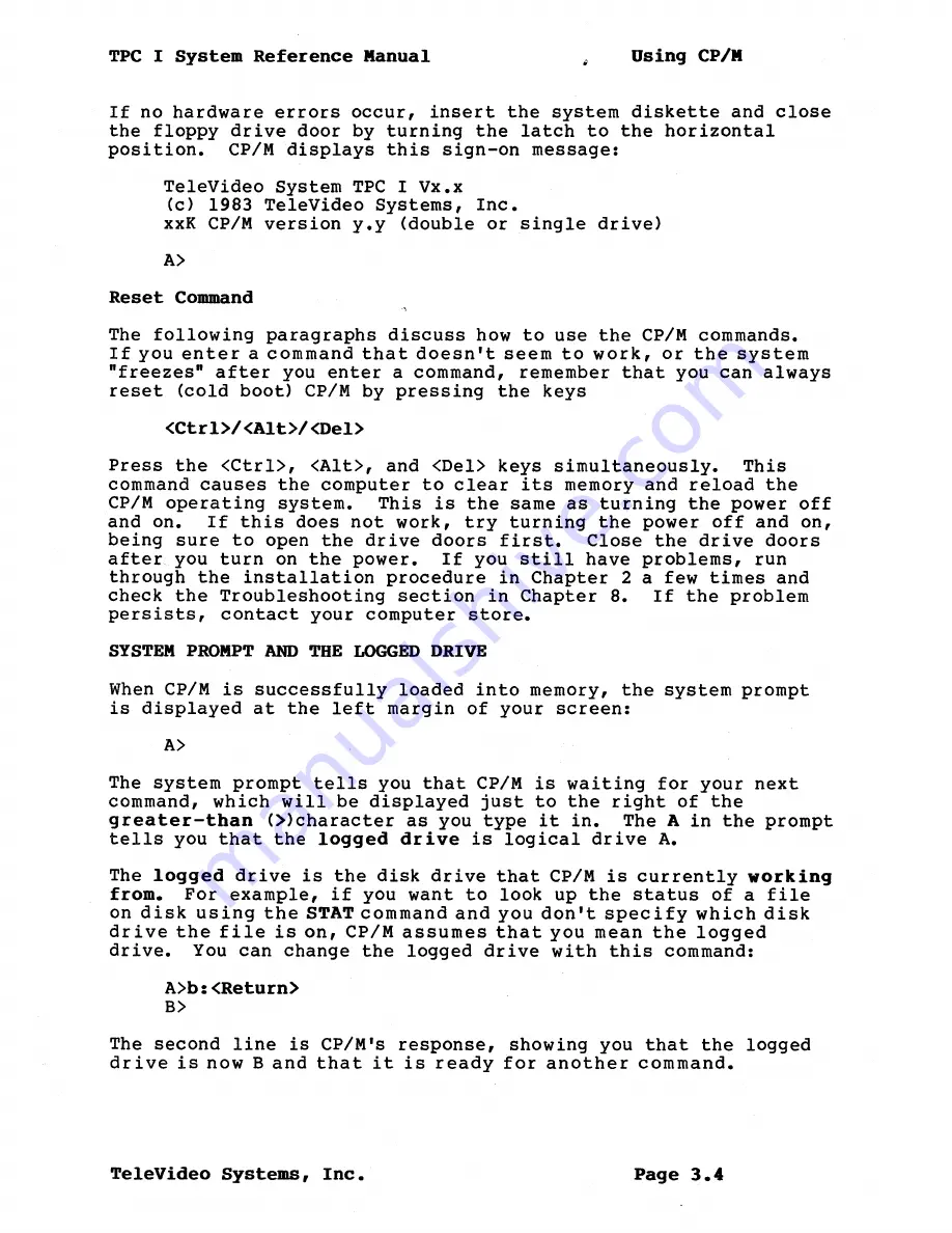 TeleVideo TPC I SYSTEM Reference Manual Download Page 23