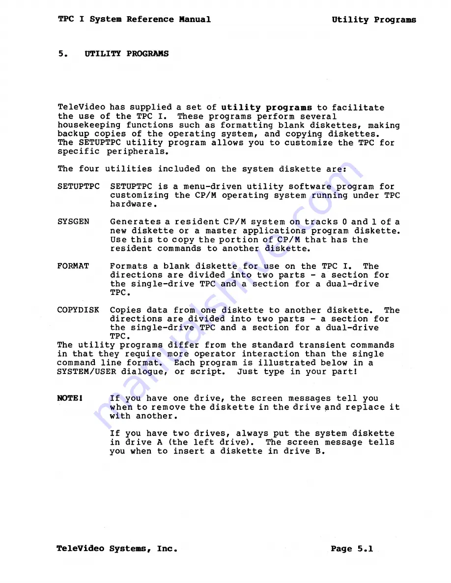 TeleVideo TPC I SYSTEM Reference Manual Download Page 44