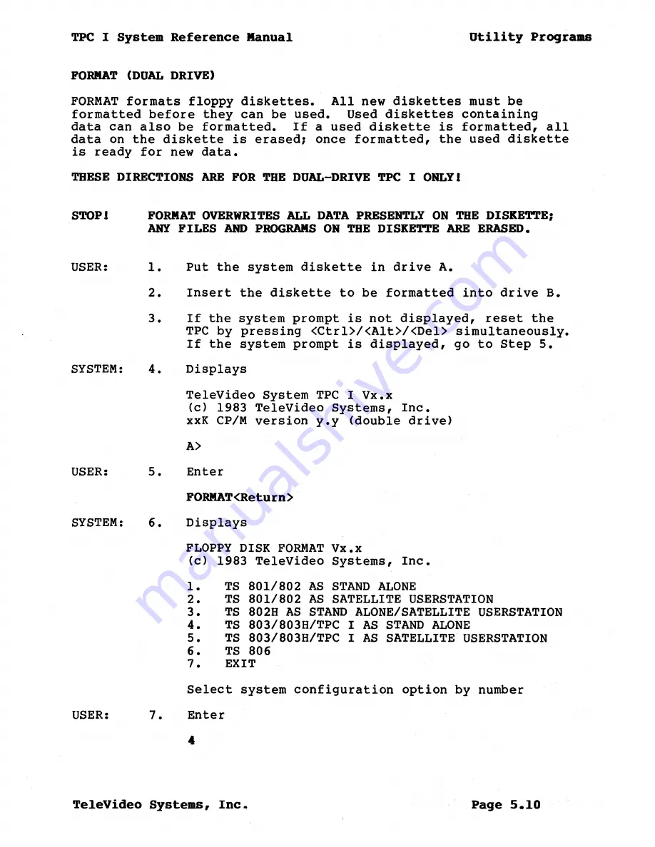 TeleVideo TPC I SYSTEM Reference Manual Download Page 53