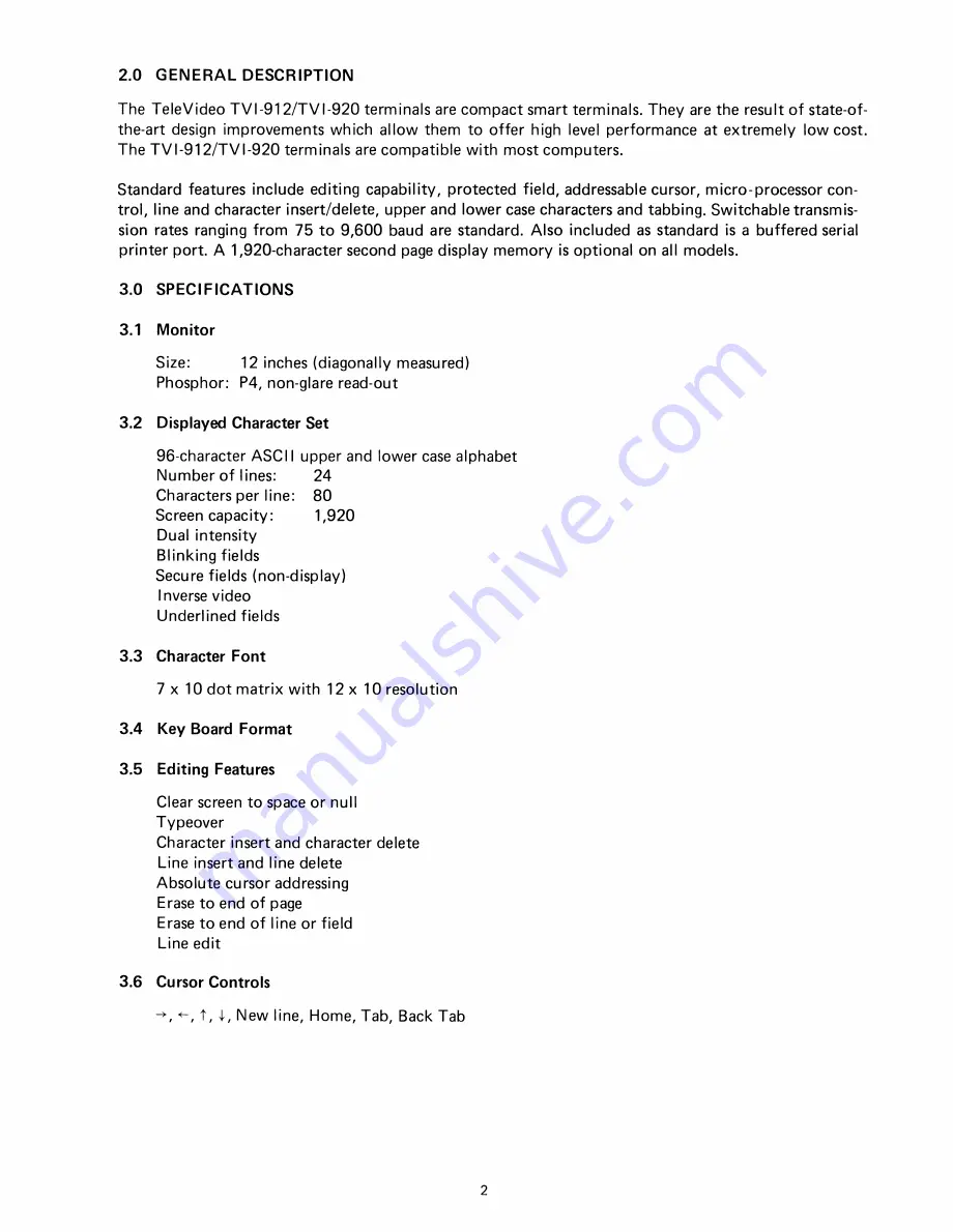 TeleVideo TVI-9128 Operators Reference Handbook Download Page 6