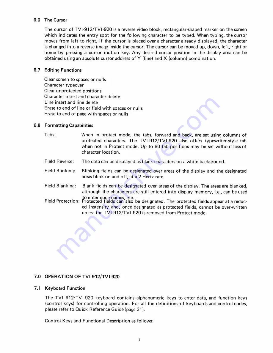 TeleVideo TVI-9128 Operators Reference Handbook Download Page 11