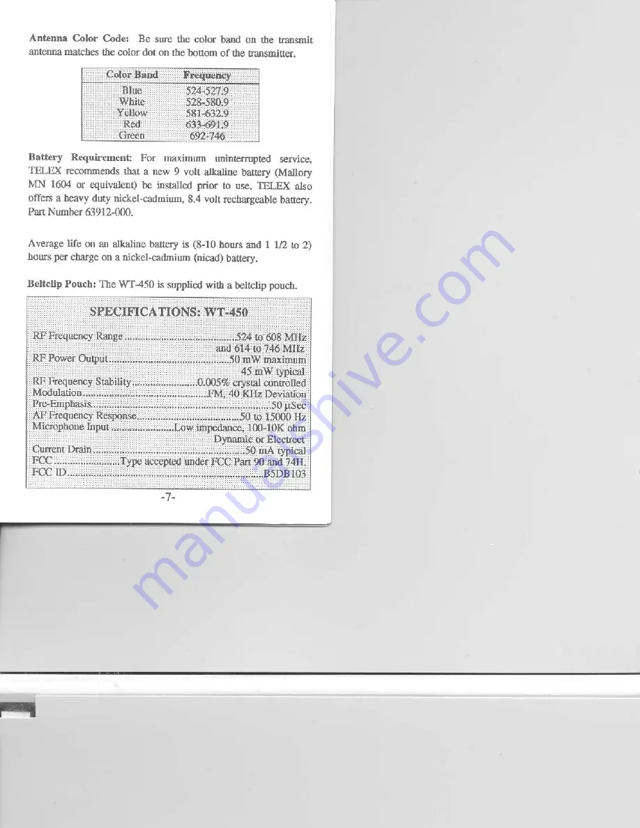 Telex WT-450 Operating Instructions Manual Download Page 8