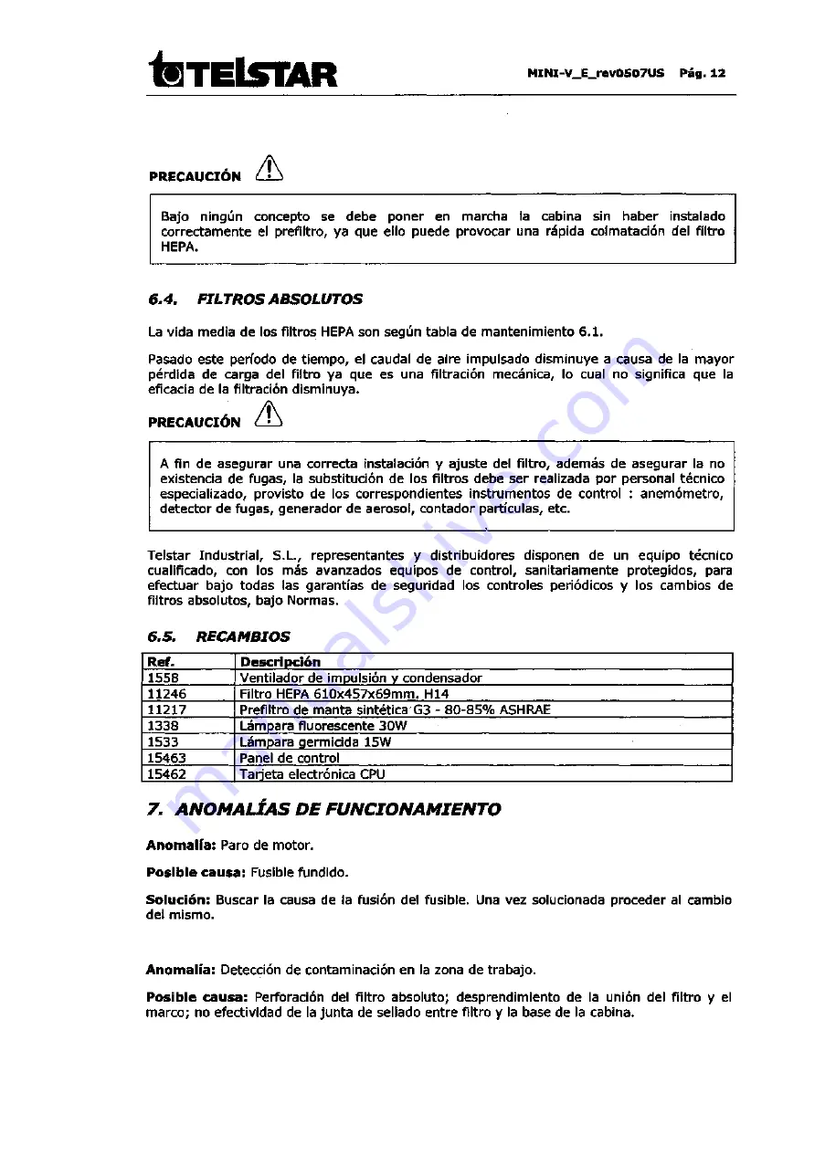 Telstar MINI-V/PCR User Manual Download Page 30