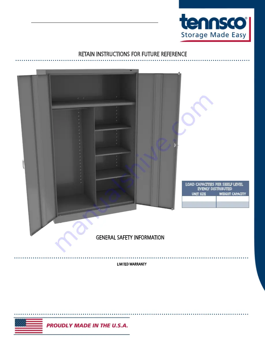 Tennsco J2478C Assembly Instructions/Parts Manual Download Page 1