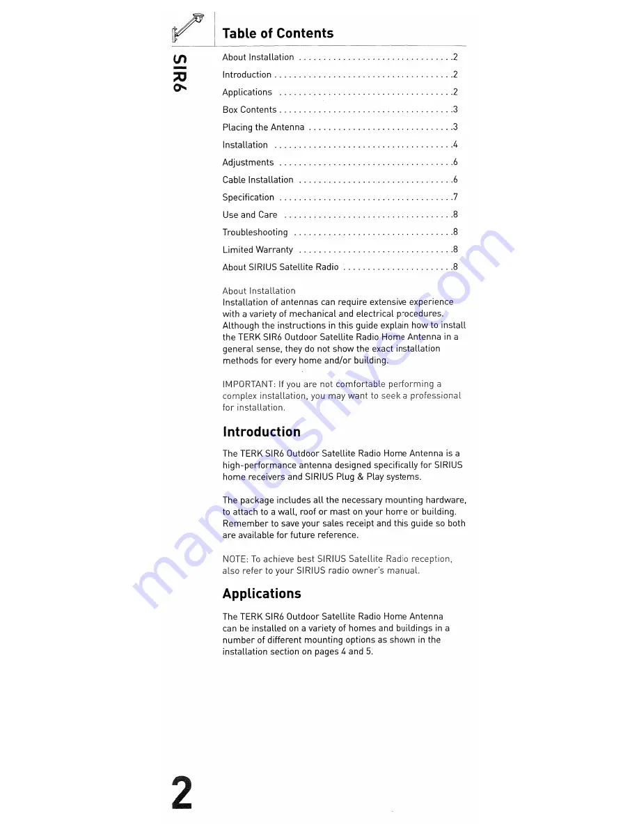 TERK Technologies SIR6 Owner'S Manual Download Page 2