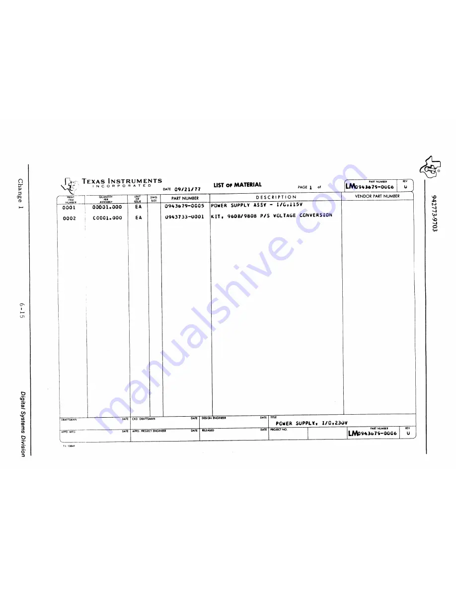 Texas Instruments 960B Maintenance Manual Download Page 77