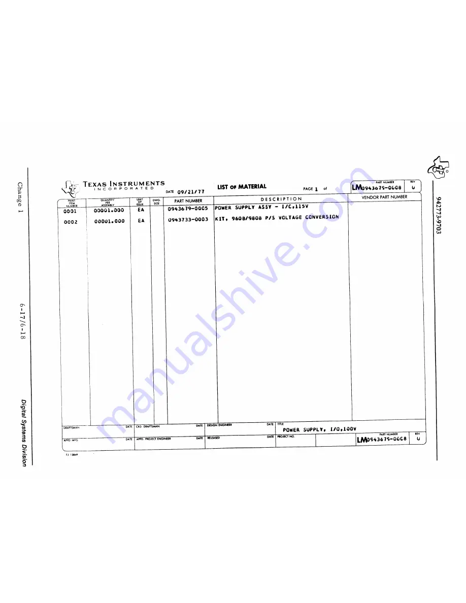 Texas Instruments 960B Maintenance Manual Download Page 79