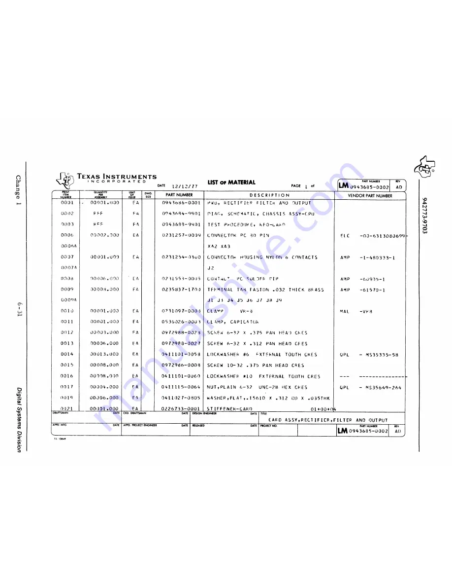 Texas Instruments 960B Maintenance Manual Download Page 91