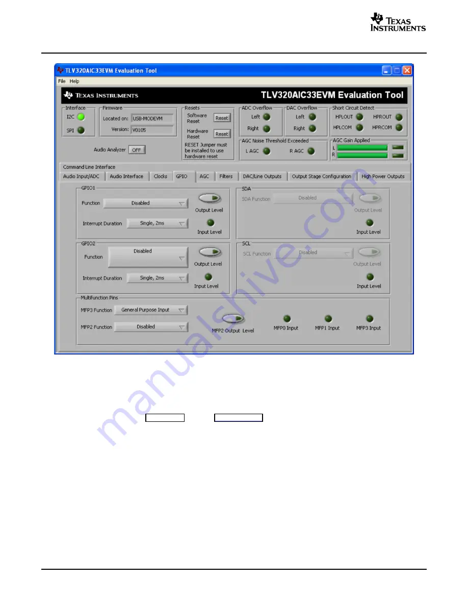 Texas Instruments TLV320AIC33EVM Скачать руководство пользователя страница 20