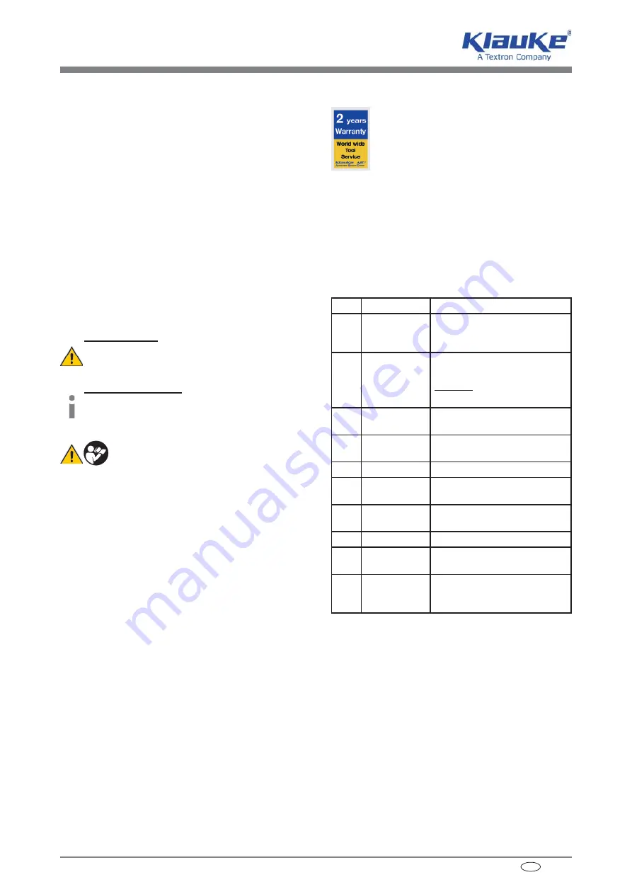 Textron Klauke EK 60/22-L Instruction Manual Download Page 13