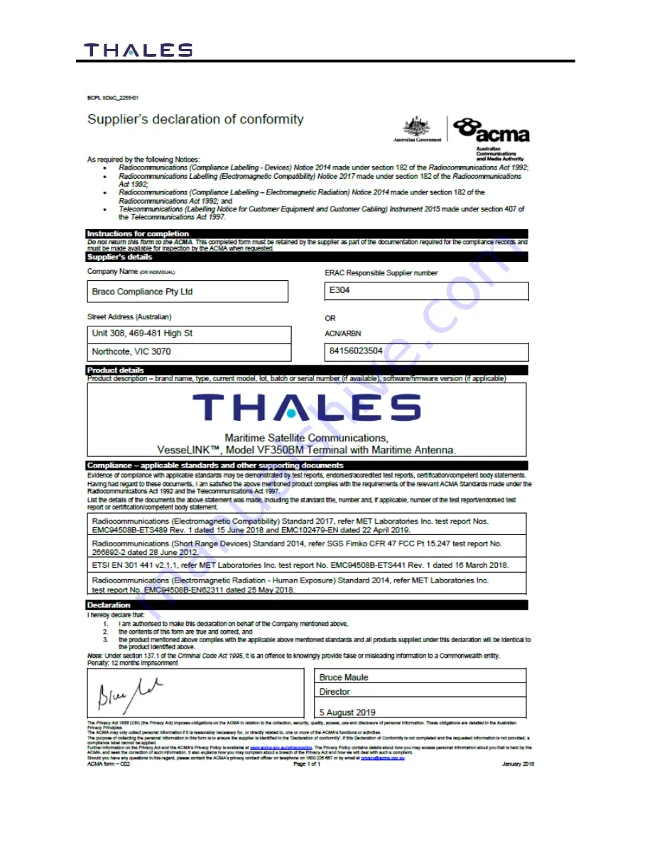 Thales VesseLINK Certus 200 Скачать руководство пользователя страница 12