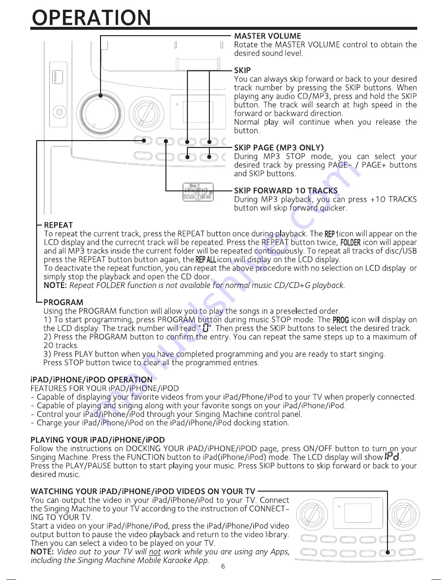 The Singing Machine iSM990 Instruction Manual Download Page 8