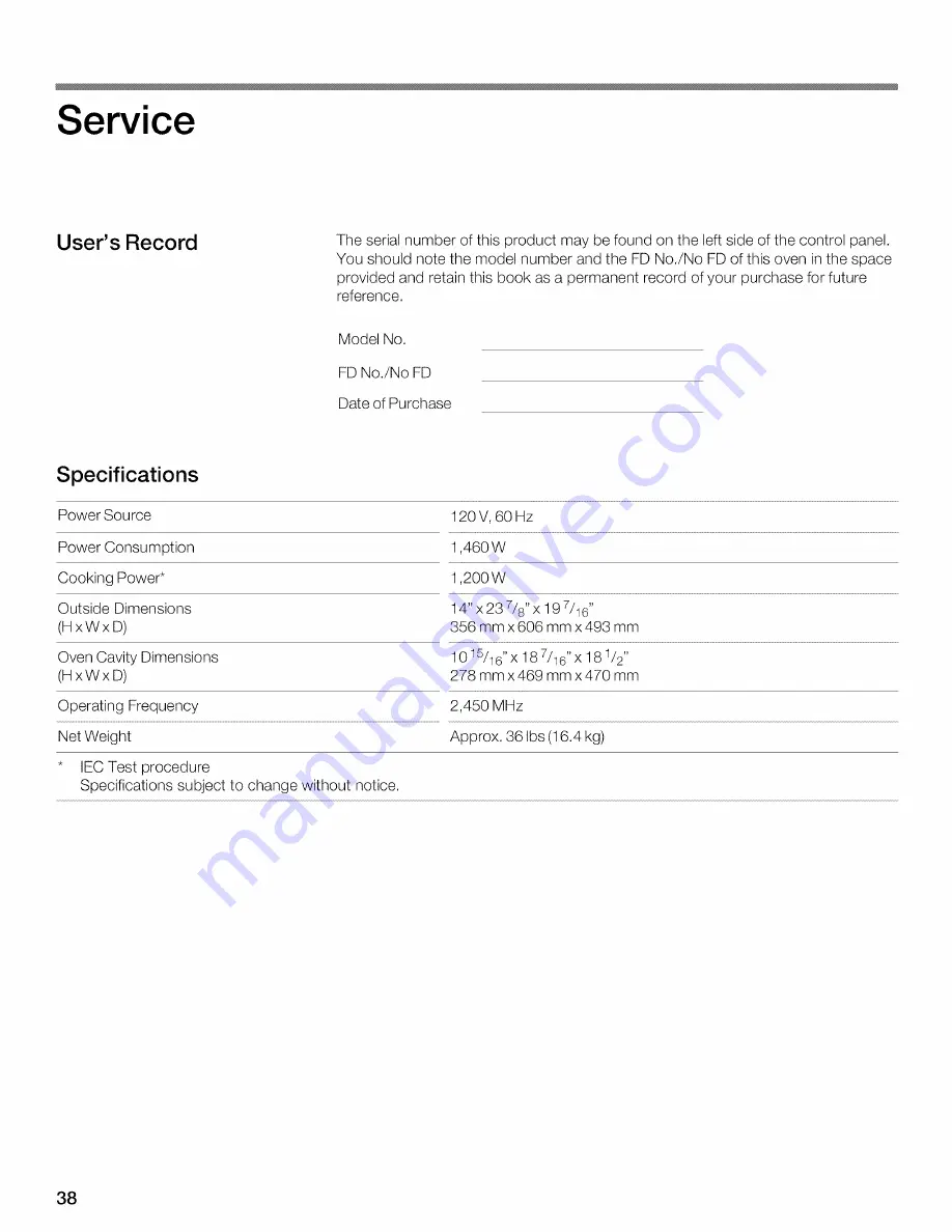 Thermador MBESLFTD Use And Care Manual Download Page 38