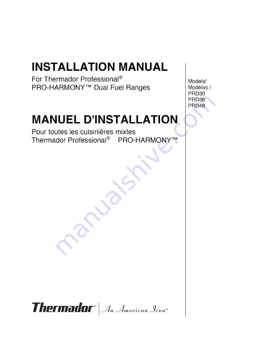 Thermador PRD484EEHU Installation Manual Download Page 1