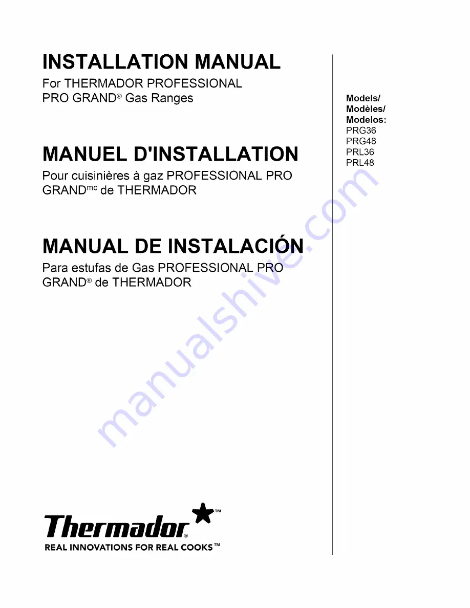 Thermador PRO GRAND RPG36 Installation Manual Download Page 1