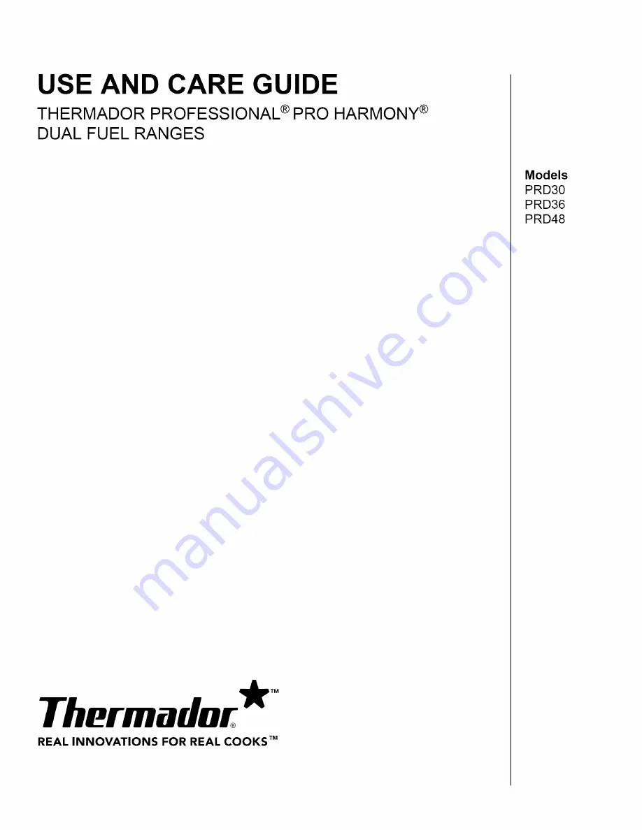 Thermador PRO HARMONY PRD30 Use And Care Manual Download Page 1