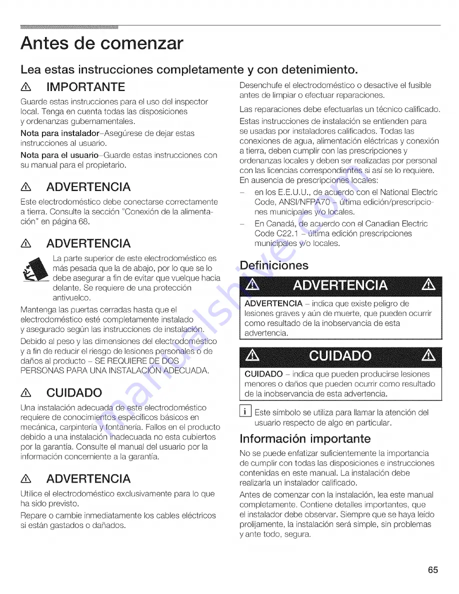 Thermador T36IT70CNS/01 Installation Instructions Manual Download Page 65