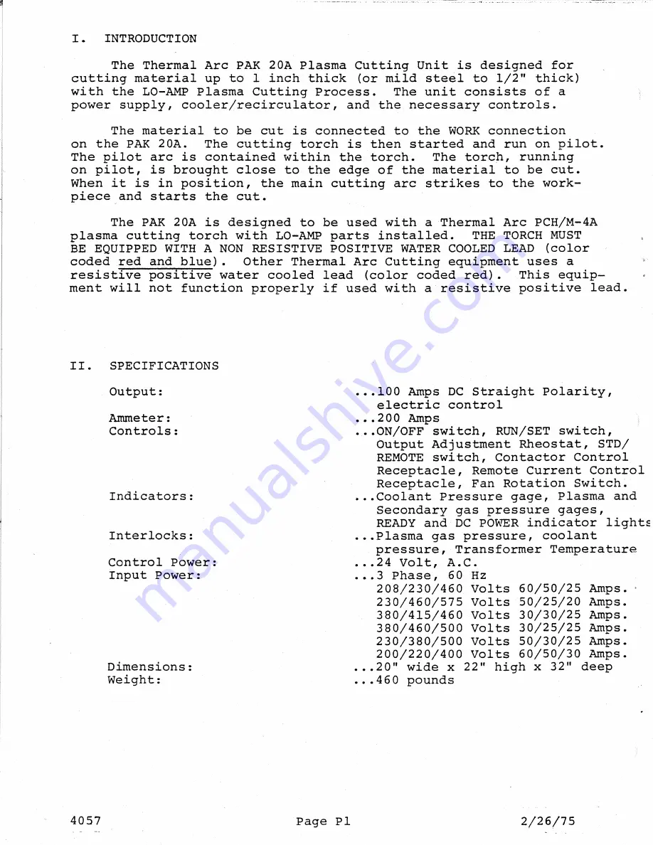 Thermal Arc PAK 20A Instruction Manual Download Page 2