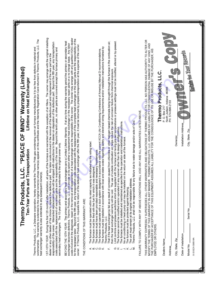 Thermo Pride CMA1-50N Installation And Service Manual Download Page 55