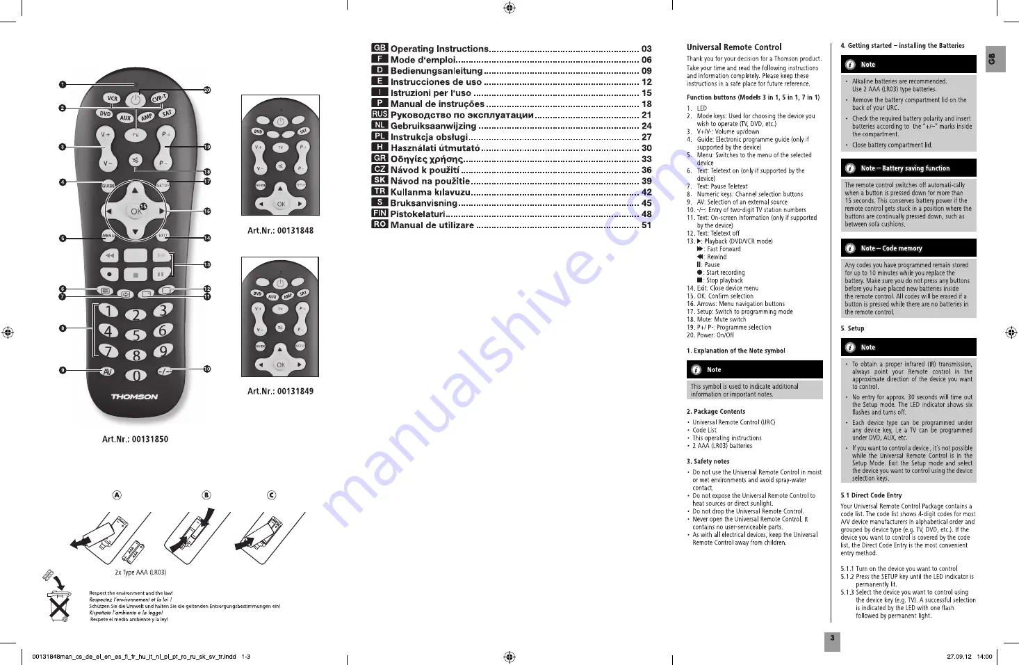 THOMSON 00131848 Operating Instructions Manual Download Page 2