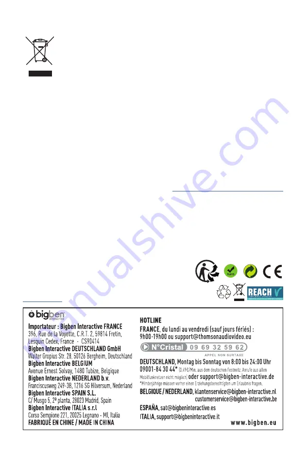 THOMSON SB500BT Operating Instructions Manual Download Page 16