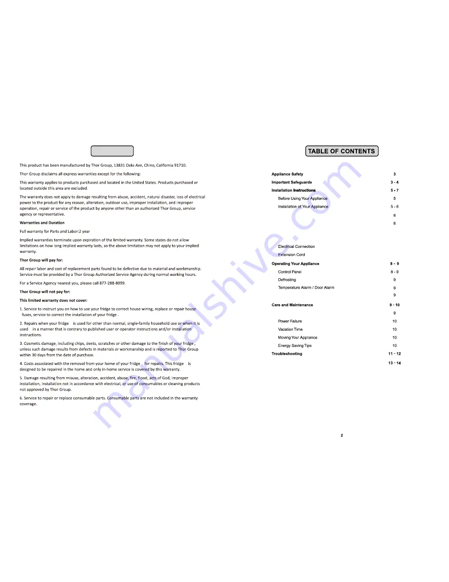 Thor Kitchen HRF2401U Instruction Manual Download Page 3