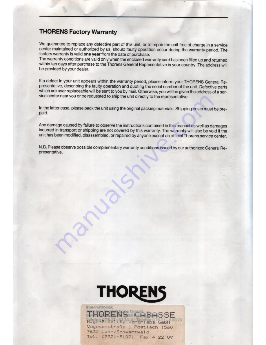 THORENS TD 180 Instruction Manual Download Page 4