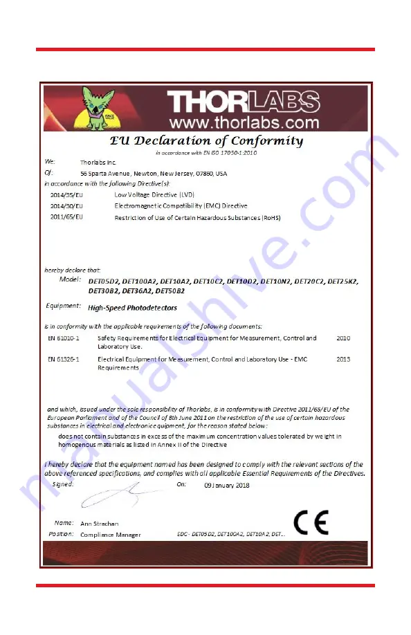 THORLABS DET100A2 User Manual Download Page 17