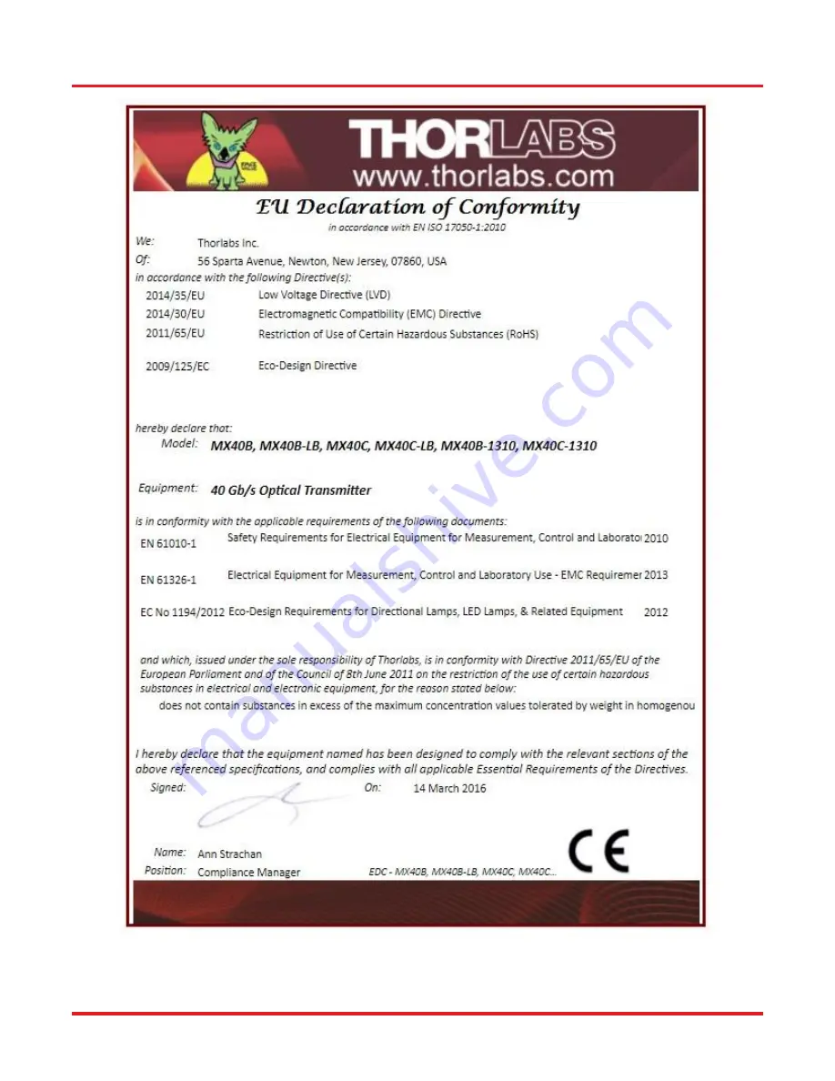 THORLABS MX10C User Manual Download Page 37