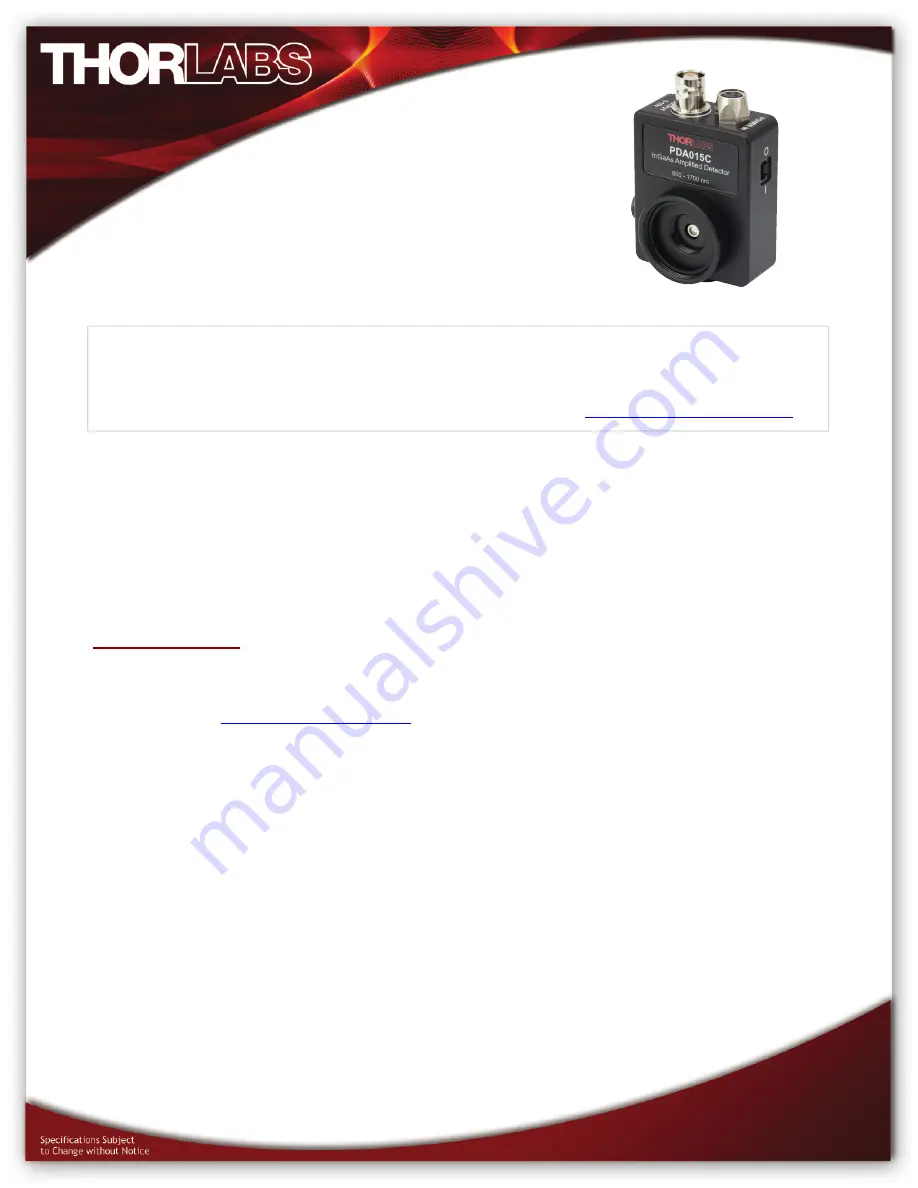 THORLABS PDA015C Quick Start Manual Download Page 1