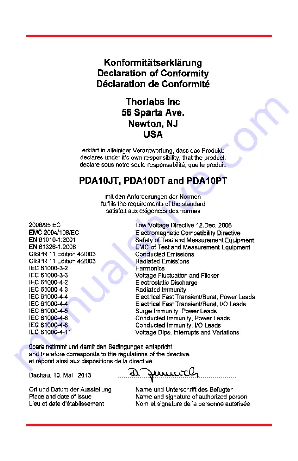 THORLABS PDA10DT User Manual Download Page 18