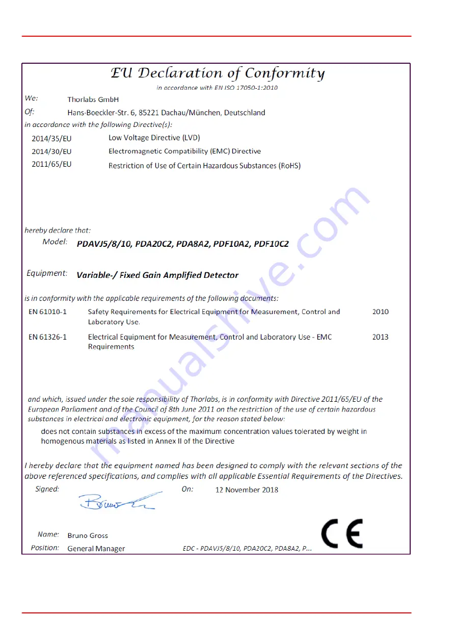 THORLABS PDA20C2 Quick Reference Download Page 8