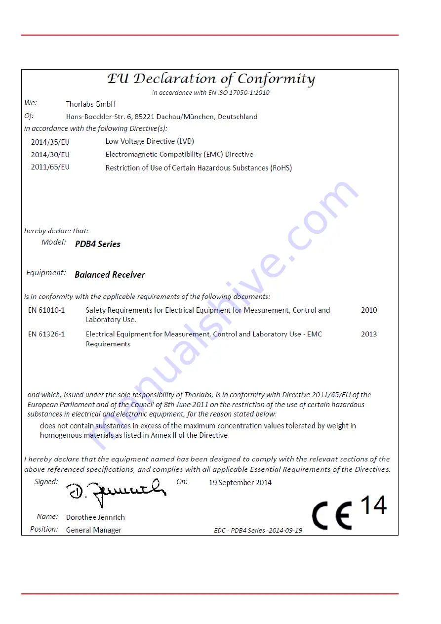 THORLABS PDB440A Operation Manual Download Page 26