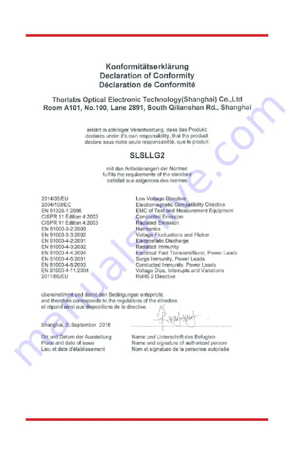 THORLABS SLSLLG2 User Manual Download Page 26