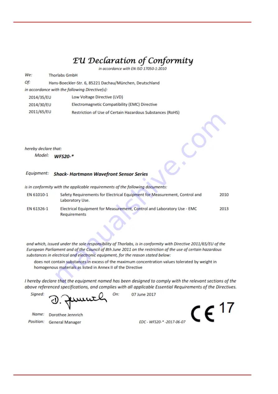 THORLABS WFS20-14AR Operation Manual Download Page 144