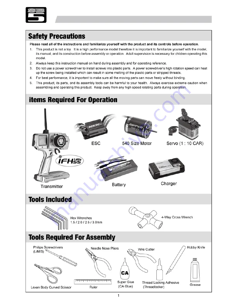 THUNDER TIGER SB 5 Instruction Manual Download Page 2