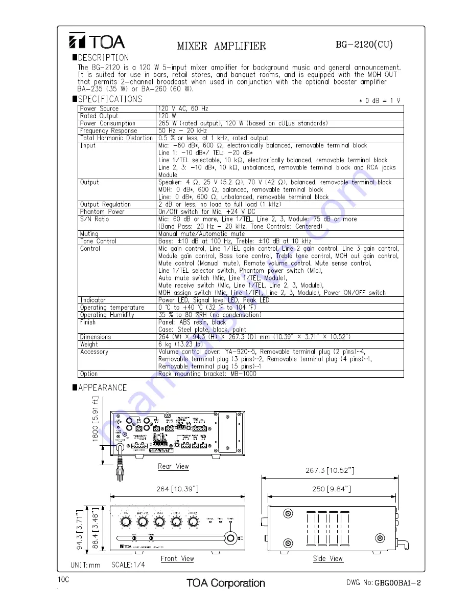 Toa BG-2120 Specification Download Page 1