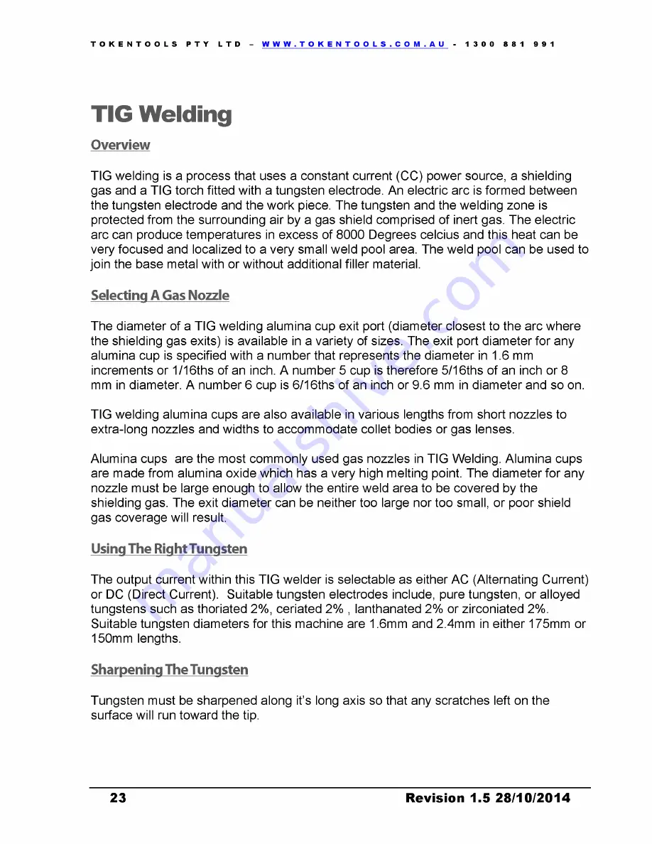 Tokentools Alusync 200 ACDC IGBT GTAW Instruction Manual Download Page 24