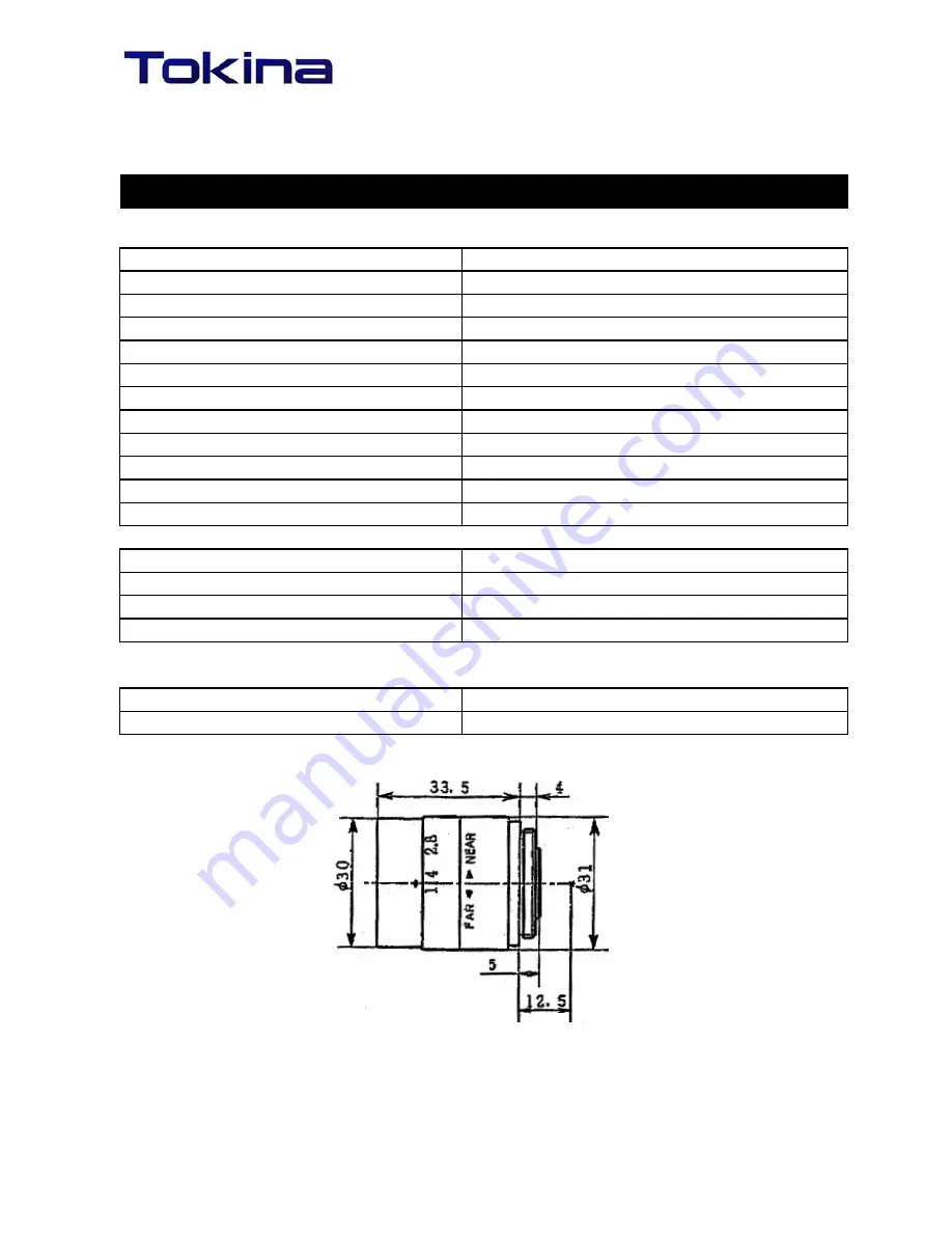 Tokina FIX FOCUS LENS TC2814 Specification Download Page 1