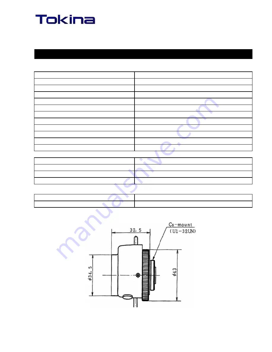 Tokina FIX FOCUS LENS TC2814DC Specification Download Page 1