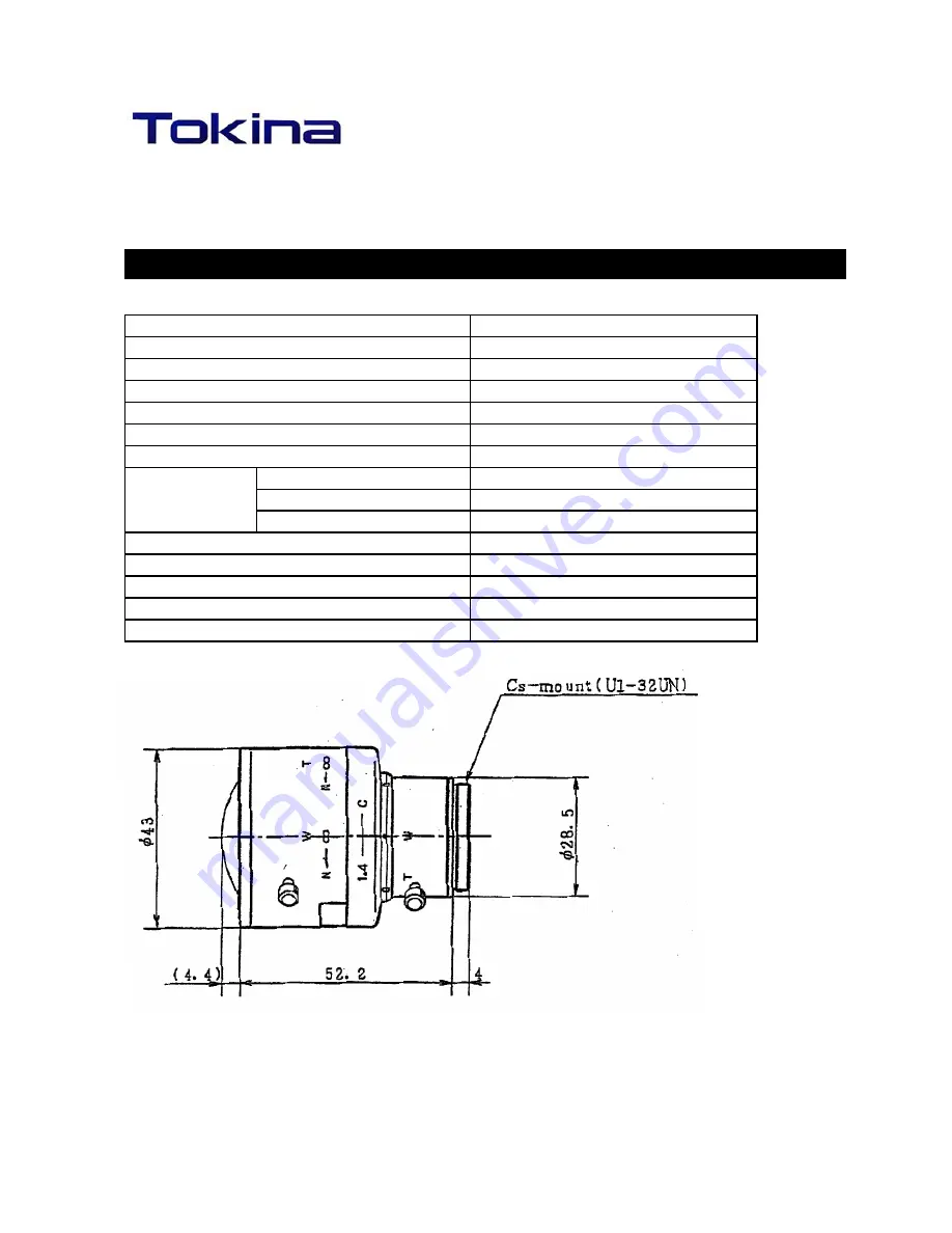 Tokina VARIFOCAL LENS TVR2314 Specifications Download Page 1