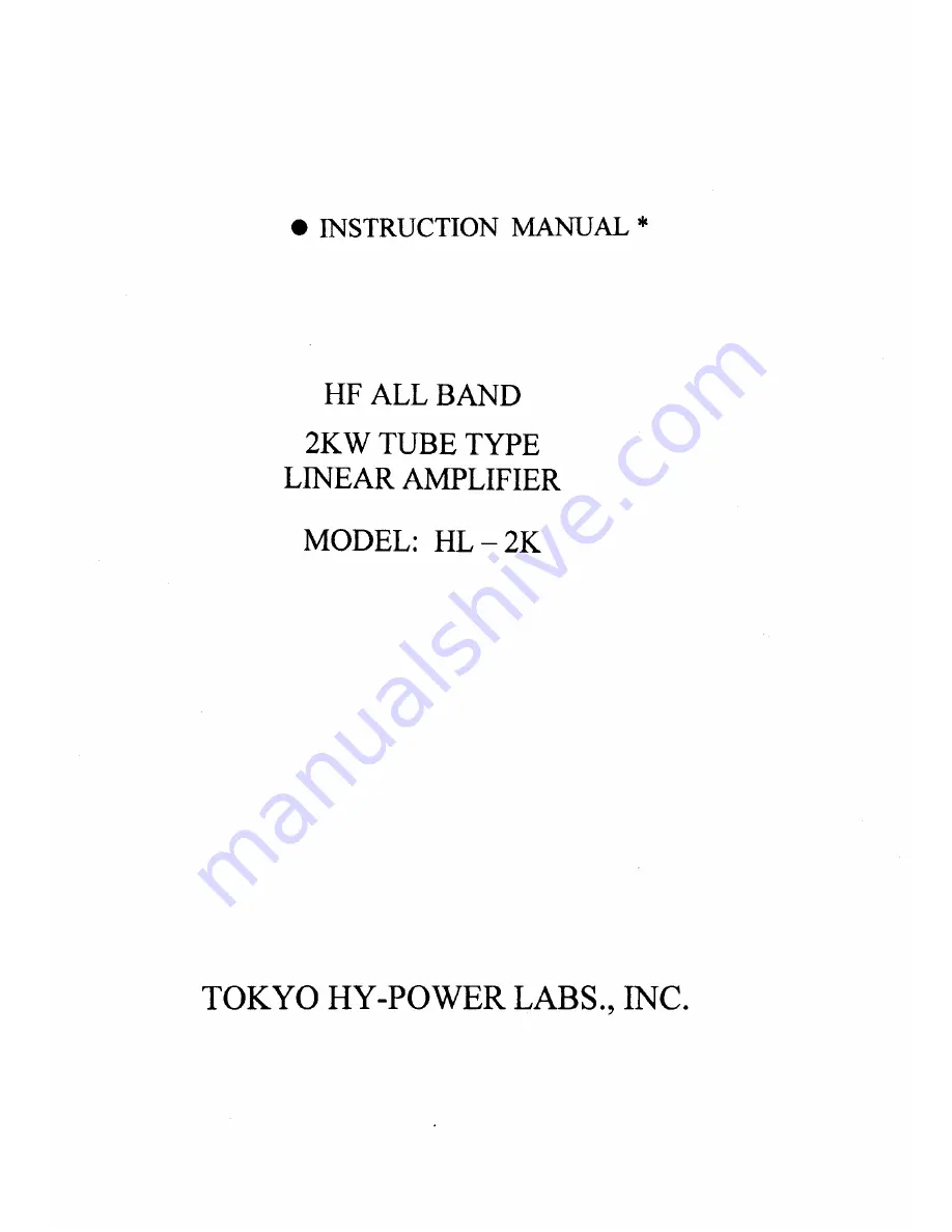 Tokyo Hy-Power HL-2K Instruction Manual Download Page 1