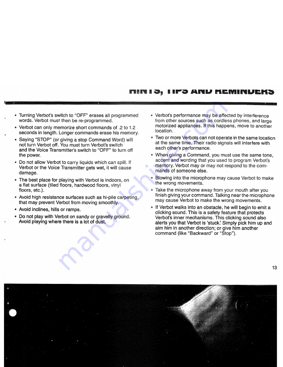 Tomy Verbot Instruction Manual Download Page 13