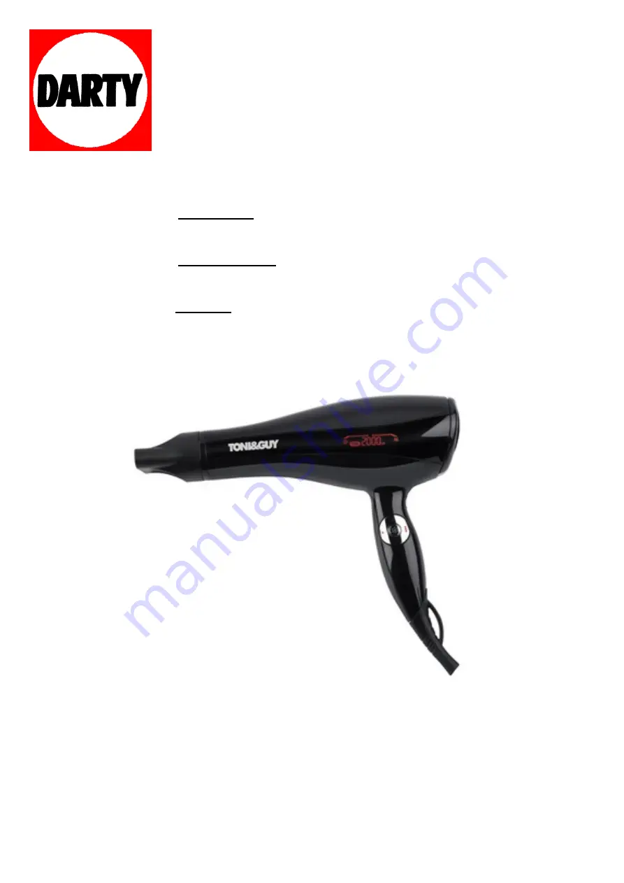 TONI&GUY TGDR5363E Use And Care Instruction Manual Download Page 1