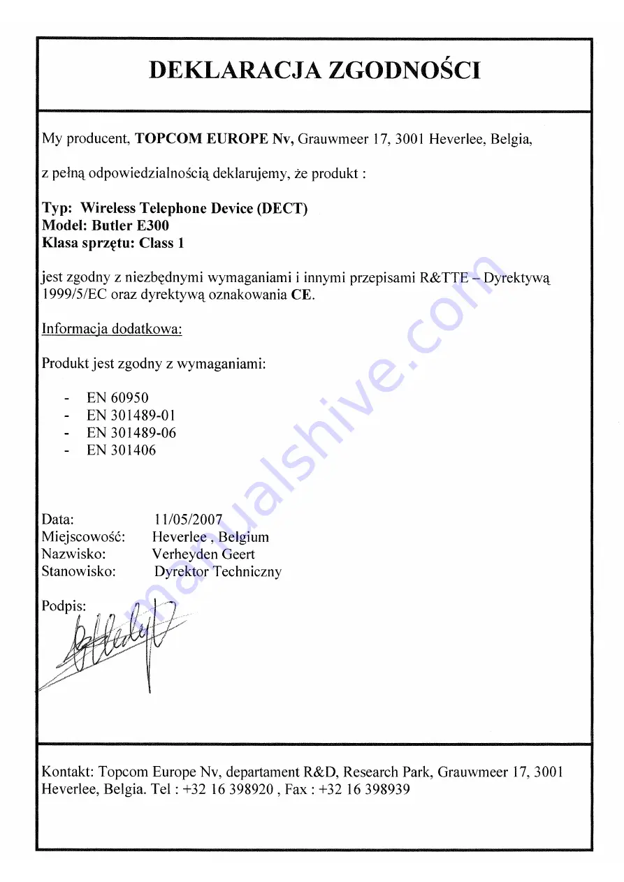 Topcom Butler E300 User Manual Download Page 206