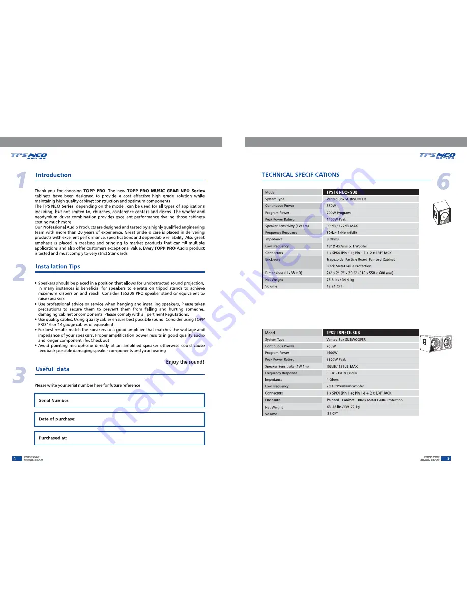 Topp Music Gear TPS215NEO MKII User Manual Download Page 4