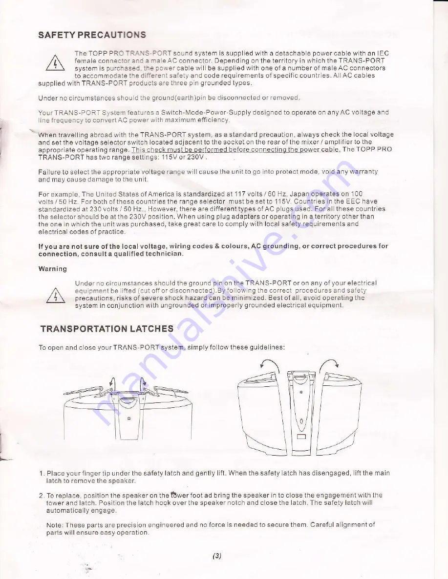 Topp Music Gear TRANS-PORT Operation Instructions Manual Download Page 3