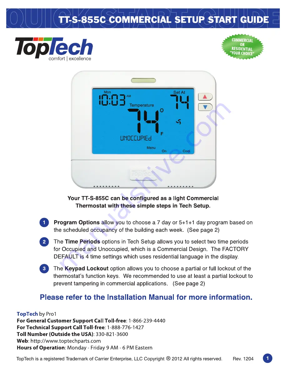 Toptech TT-S-855C Setup Manual Download Page 1