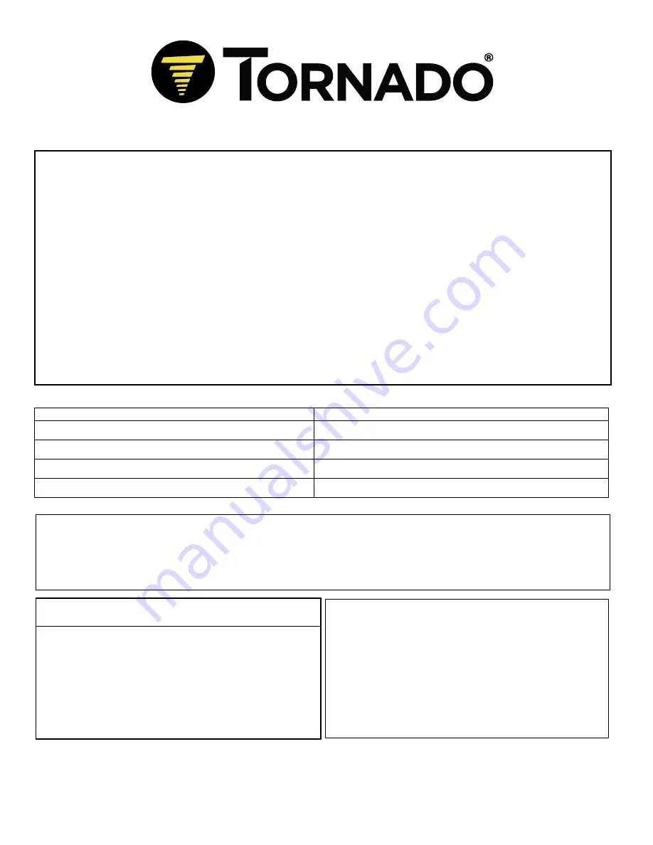 Tornado 98145 Operation Manual Download Page 11