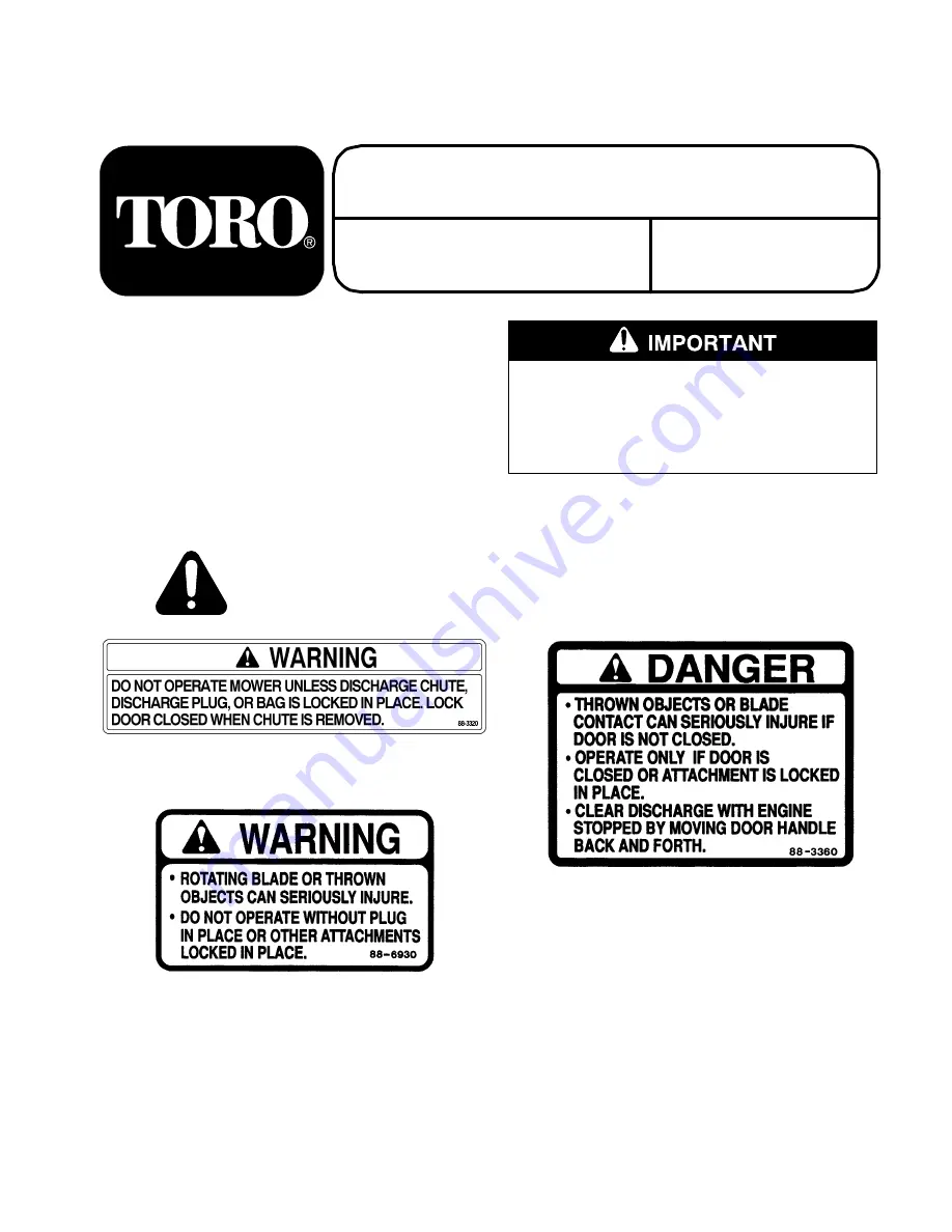 Toro RECYCLER 59291 Installation Instructions Manual Download Page 1